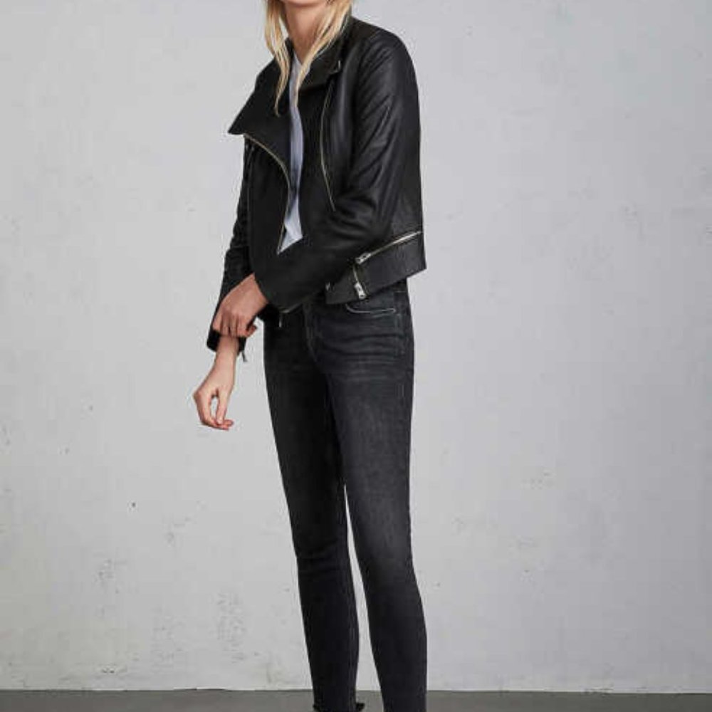 ALL SAINTS BALES BIKER LEATHER JACKET BLACK 2 - Picture 2 of 8